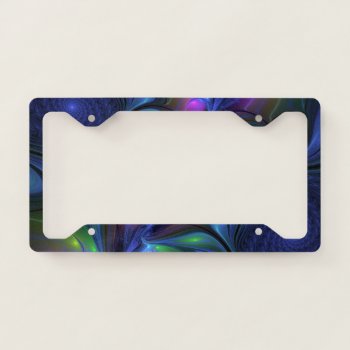 Colorful Luminous Abstract Blue Pink Green Fractal License Plate Frame by GabiwArt at Zazzle