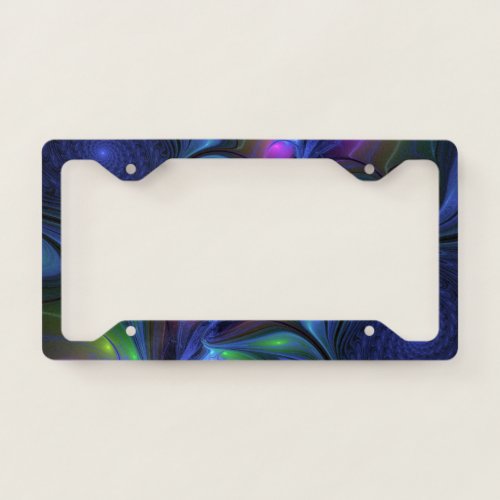 Colorful Luminous Abstract Blue Pink Green Fractal License Plate Frame