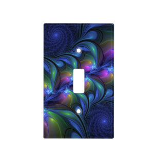 Colorful Luminous Abstract Blue Pink Green Fractal Light Switch Cover