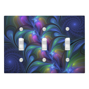 Colorful Luminous Abstract Blue Pink Green Fractal Light Switch Cover