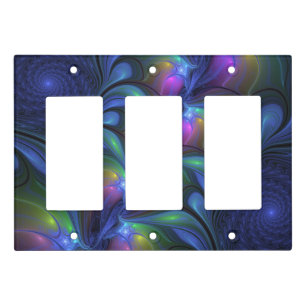 Colorful Luminous Abstract Blue Pink Green Fractal Light Switch Cover