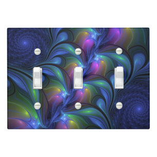 Colorful Luminous Abstract Blue Pink Green Fractal Light Switch Cover