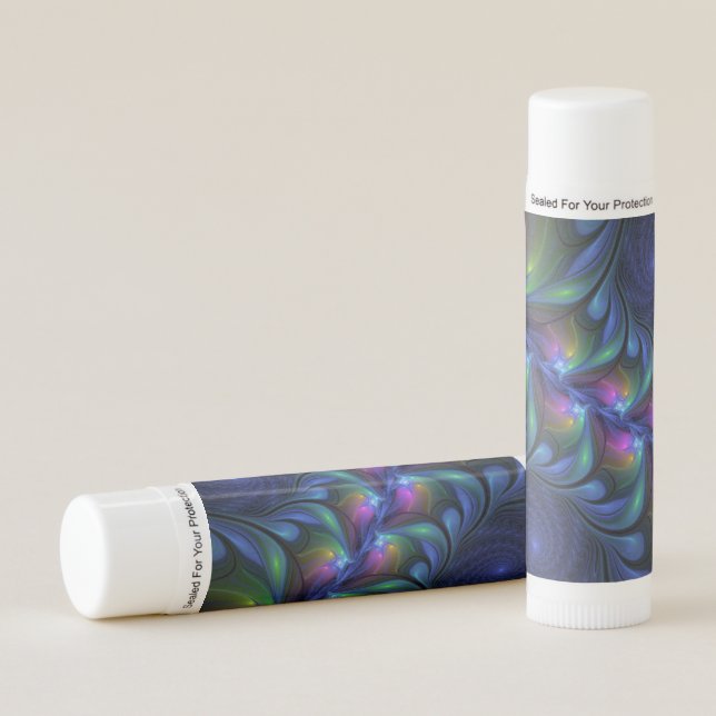 Colorful Luminous Abstract Blue Pink Green Fractal Lip Balm (Front)