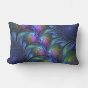 Colorful Luminous Abstract Blue Pink Green Fractal Lumbar Pillow