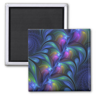 Colorful Luminous Abstract Blue Pink Green Fractal Magnet