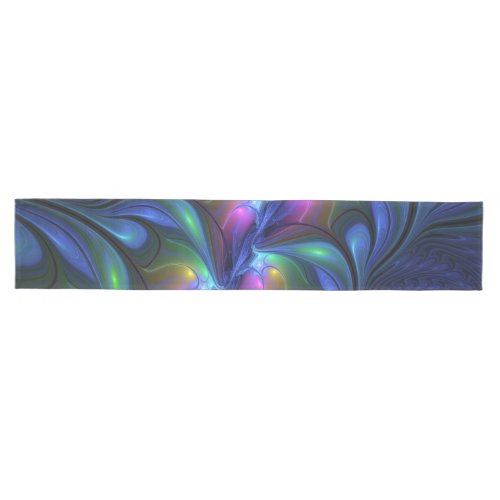 Colorful Luminous Abstract Blue Pink Green Fractal Medium Table Runner