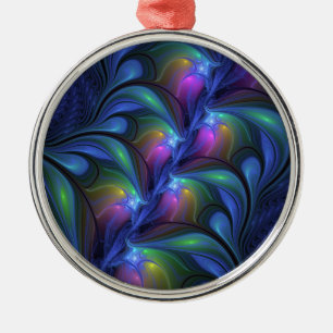 Colorful Luminous Abstract Blue Pink Green Fractal Metal Ornament