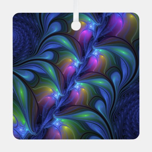 Colorful Luminous Abstract Blue Pink Green Fractal Metal Ornament