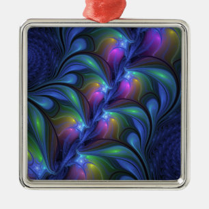 Colorful Luminous Abstract Blue Pink Green Fractal Metal Ornament