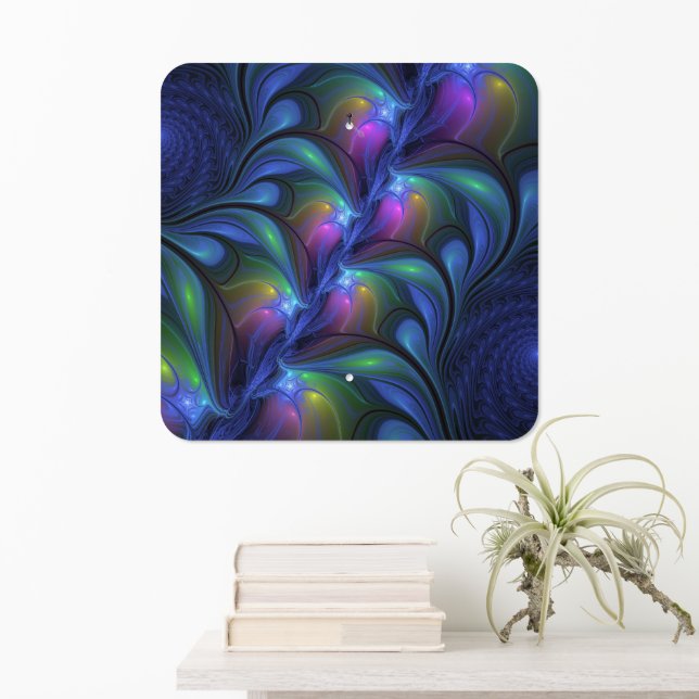 Colorful Luminous Abstract Blue Pink Green Fractal Metal Sign (In Situ(Wall))