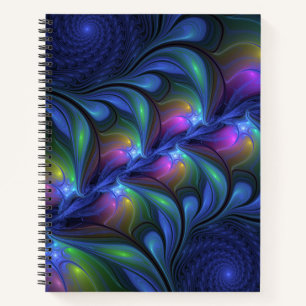 Colorful Luminous Abstract Blue Pink Green Fractal Notebook
