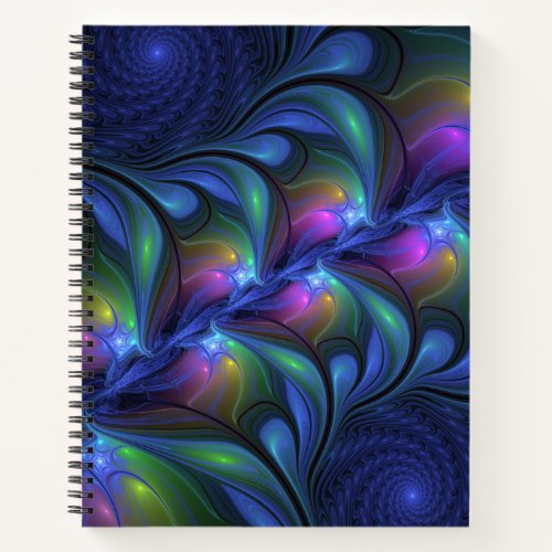 Colorful Luminous Abstract Blue Pink Green Fractal Notebook