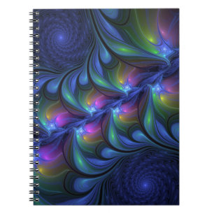 Colorful Luminous Abstract Blue Pink Green Fractal Notebook