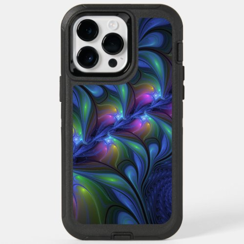 Colorful Luminous Abstract Blue Pink Green Fractal OtterBox iPhone 14 Pro Max Case