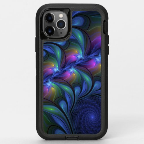 Colorful Luminous Abstract Blue Pink Green Fractal OtterBox Defender iPhone 11 Pro Max Case