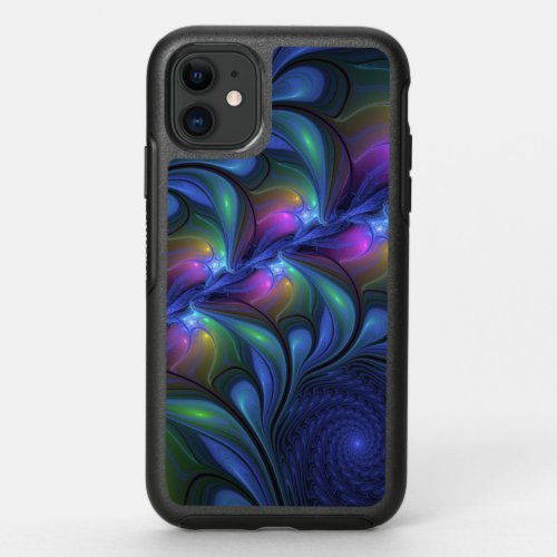 Colorful Luminous Abstract Blue Pink Green Fractal OtterBox Symmetry iPhone 11 Case