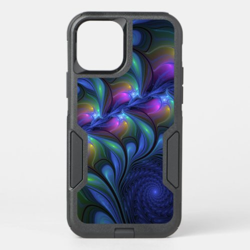 Colorful Luminous Abstract Blue Pink Green Fractal OtterBox Commuter iPhone 12 Pro Case