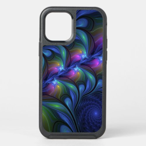 Colorful Luminous Abstract Blue Pink Green Fractal OtterBox Symmetry iPhone 12 Case