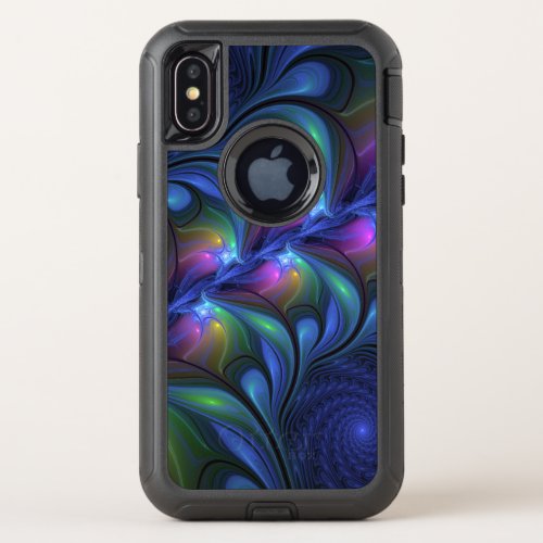 Colorful Luminous Abstract Blue Pink Green Fractal OtterBox Defender iPhone X Case
