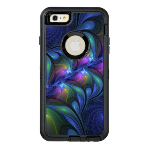 Colorful Luminous Abstract Blue Pink Green Fractal OtterBox Defender iPhone Case
