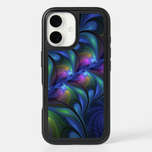 Colorful Luminous Abstract Blue Pink Green Fractal iPhone 16 Case