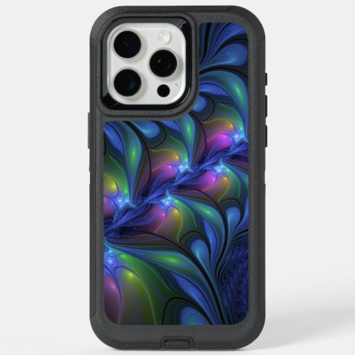 Colorful Luminous Abstract Blue Pink Green Fractal iPhone 15 Pro Max Case