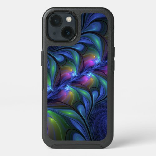 Colorful Luminous Abstract Blue Pink Green Fractal iPhone 13 Case