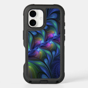 Colorful Luminous Abstract Blue Pink Green Fractal iPhone 16 Case