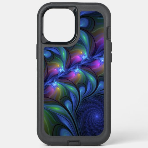 Colorful Luminous Abstract Blue Pink Green Fractal OtterBox Defender iPhone 12 Pro Max Case