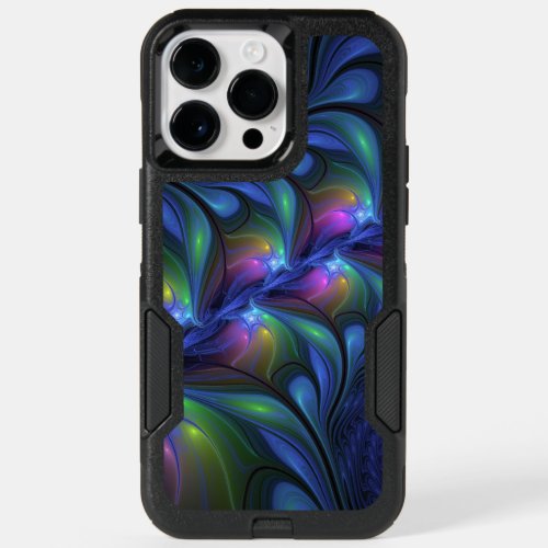Colorful Luminous Abstract Blue Pink Green Fractal OtterBox iPhone 14 Pro Max Case