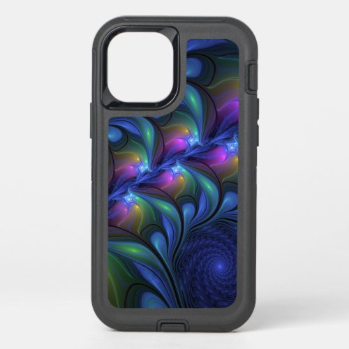 Colorful Luminous Abstract Blue Pink Green Fractal OtterBox Defender iPhone 12 Pro Case