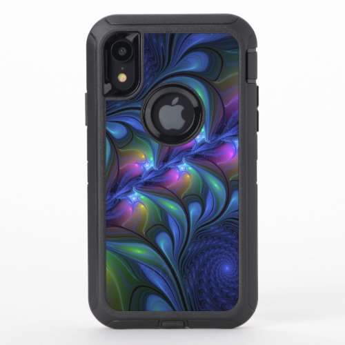 Colorful Luminous Abstract Blue Pink Green Fractal OtterBox Defender iPhone XR Case
