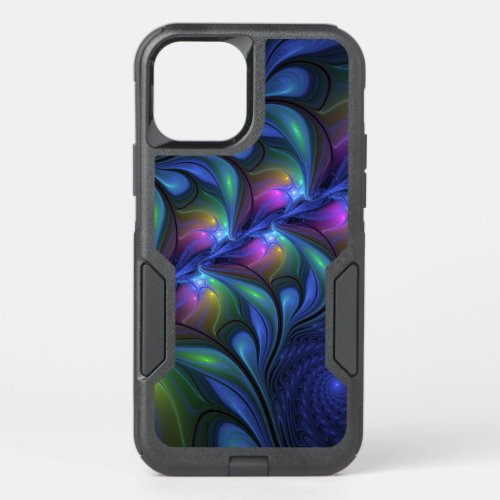 Colorful Luminous Abstract Blue Pink Green Fractal OtterBox Commuter iPhone 12 Case