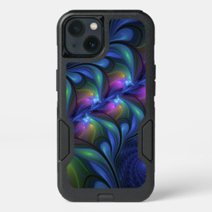 Colorful Luminous Abstract Blue Pink Green Fractal iPhone 13 Case