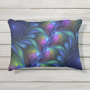 Colorful Luminous Abstract Blue Pink Green Fractal Outdoor Pillow