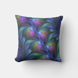 Colorful Luminous Abstract Blue Pink Green Fractal Outdoor Pillow