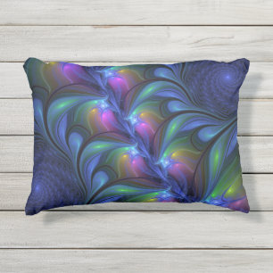 Colorful Luminous Abstract Blue Pink Green Fractal Outdoor Pillow