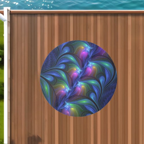 Colorful Luminous Abstract Blue Pink Green Fractal Outdoor Rug