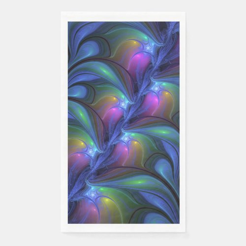 Colorful Luminous Abstract Blue Pink Green Fractal Paper Guest Towels