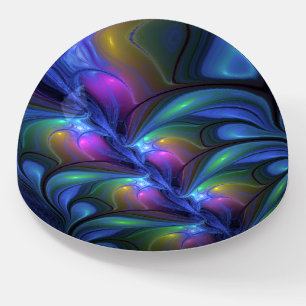 Colorful Luminous Abstract Blue Pink Green Fractal Paperweight