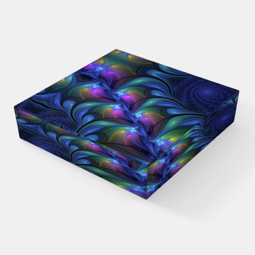 Colorful Luminous Abstract Blue Pink Green Fractal Paperweight