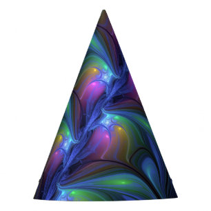 Colorful Luminous Abstract Blue Pink Green Fractal Party Hat