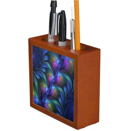 Colorful Luminous Abstract Blue Pink Green Fractal Pencil Holder