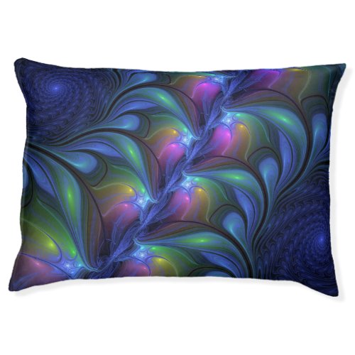 Colorful Luminous Abstract Blue Pink Green Fractal Pet Bed