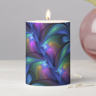 Colorful Luminous Abstract Blue Pink Green Fractal Pillar Candle