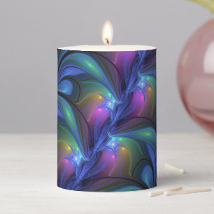 Colorful Luminous Abstract Blue Pink Green Fractal Pillar Candle