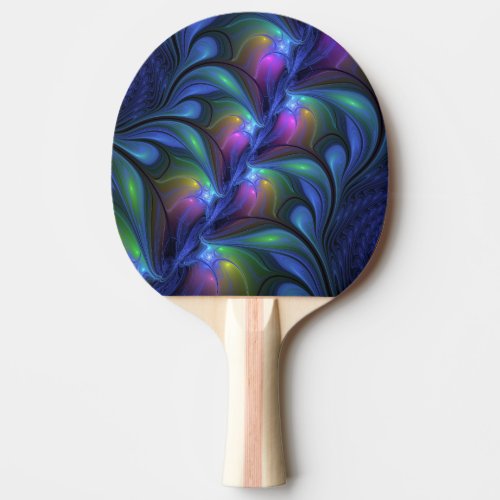 Colorful Luminous Abstract Blue Pink Green Fractal Ping Pong Paddle