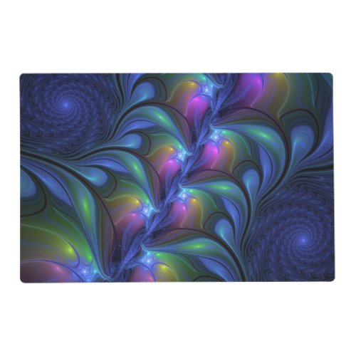 Colorful Luminous Abstract Blue Pink Green Fractal Placemat