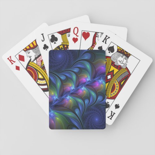 Colorful Luminous Abstract Blue Pink Green Fractal Playing Cards