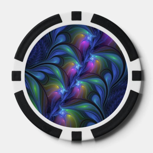 Colorful Luminous Abstract Blue Pink Green Fractal Poker Chips